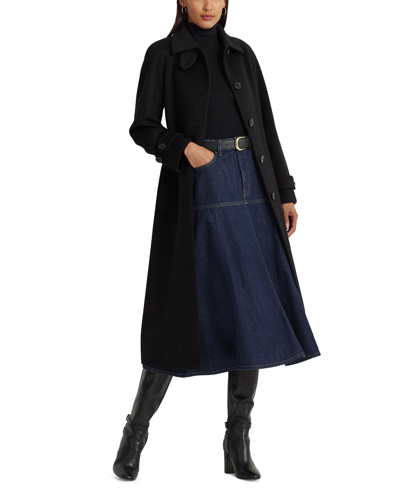 Lauren Ralph Lauren Women's Wool Blend Belted Maxi Wrap Coat In Black