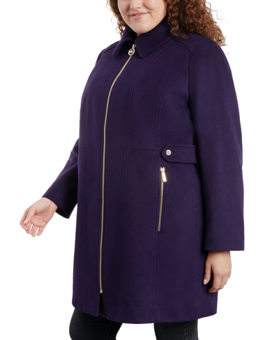 Michael Kors Michael  Women's Plus Size Club-collar Zip-front Coat In Dark Iris