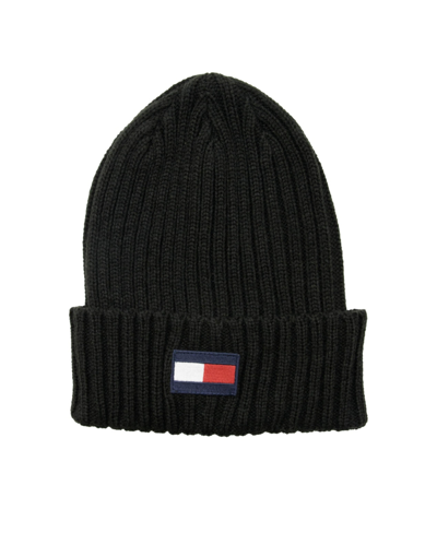Tommy Hilfiger Men's Solid Shaker Cuff Hat With Ghost Patch In Black