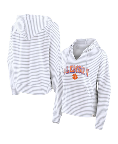 Fanatics Women's  White Clemson Tigers Striped Notch Neck Pullover Hoodie