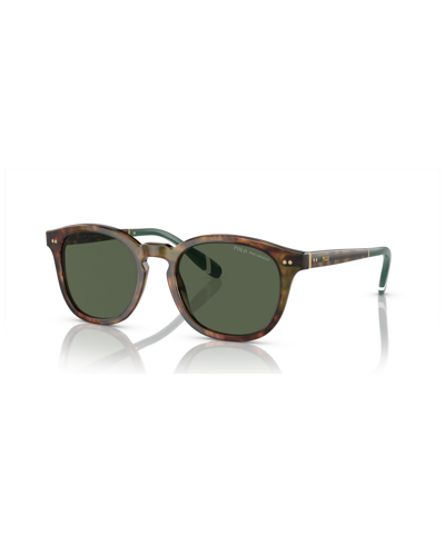 Polo Ralph Lauren Heritage Rowing Stripe Round Sunglasses In Shiny Brown Tortoise