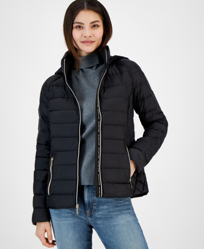 Michael Kors Michael  Women's Petite Hooded Packable Down Puffer Coat, Created For Macy's In Black