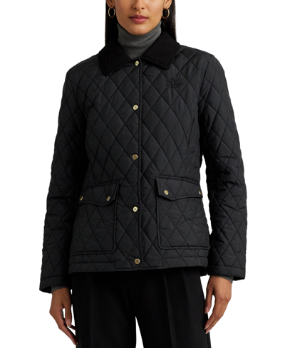 Lauren Ralph Lauren Women's Plus Size Corded Collar Quilted Coat In Black