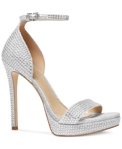 Michael Kors Michael  Women's Jordyn Embellished Ankle-strap Platform Sandals In Silver