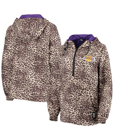 Dkny Women's G-iii Sports By Carl Banks Leopard Los Angeles Lakers Gabriella Windbreaker Half-zip Hoodie