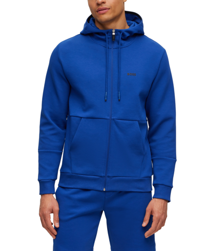Hugo Boss Boss By  Men's Embroidered Logo Zip-up Hoodie In Bright Blue