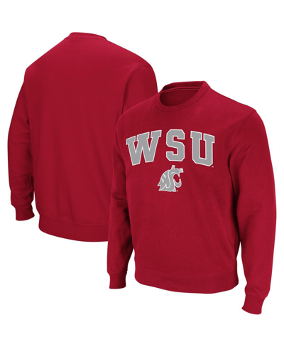 Colosseum Men's  Crimson Washington State Cougars Arch & Logo Crew Neck Sweatshirt