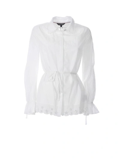 Tommy Hilfiger Scalloped Broderie Blouse In Bianco