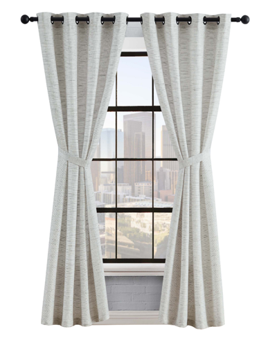 Lucky Brand Sierra Textured Light Filtering Grommet Window Curtain Panel Pair With Tiebacks, 52" X 96" In Gray