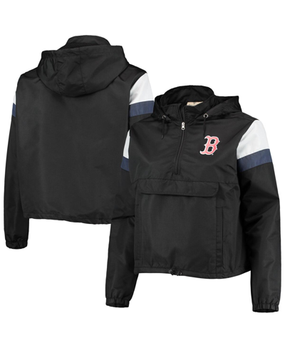 Profile Women's Black, Navy New York Yankees Plus Size Anorak Quarter-zip Hoodie Jacket In Black,navy