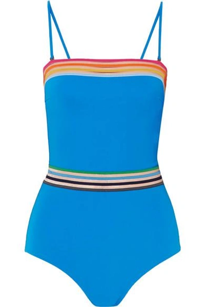 Emma Pake Ladies Blue Striped Practical Monica Bandeau Swimsuit In Azure