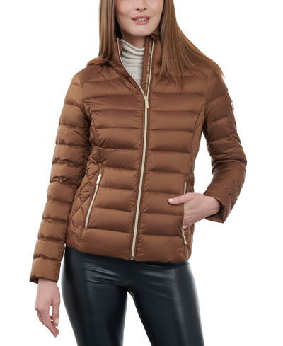 Michael Kors Michael  Women's Petite Hooded Packable Down Puffer Coat, Created For Macy's In Luggage