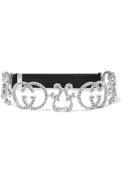 Gucci Crystal-embellished Silver-tone And Stretch Headband