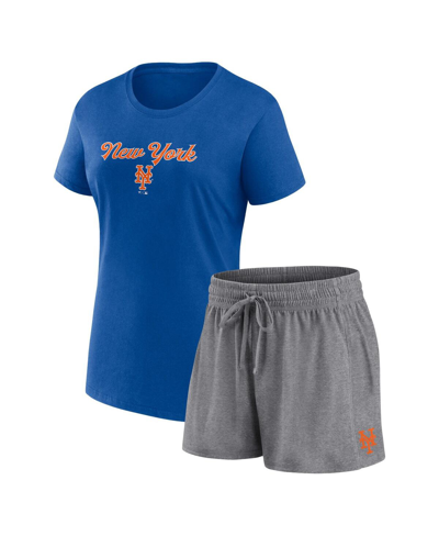Fanatics Women's  Royal, Gray New York Mets Script T-shirt And Shorts Combo Set In Royal,gray