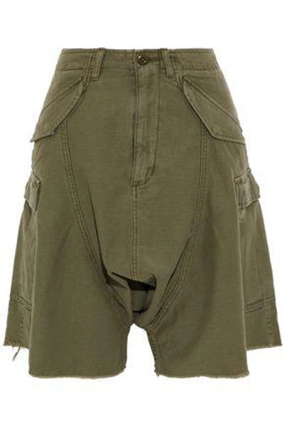 R13 Frayed Cotton-twill Shorts In Army Green