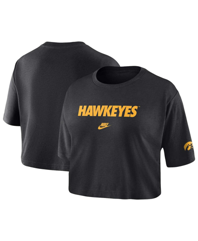Nike Women's  Navy Michigan Wolverines Wordmark Cropped T-shirt In Black