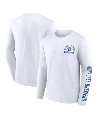 Fanatics Men's  White Milwaukee Brewers Pressbox Long Sleeve T-shirt