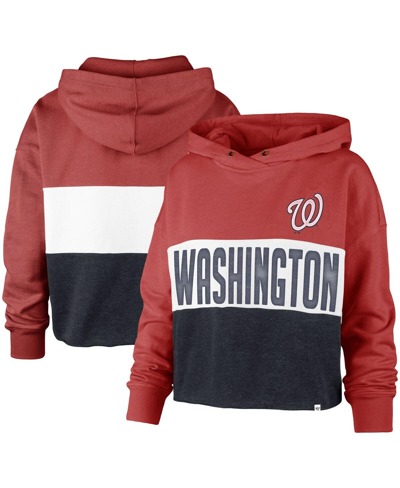 47 Brand Women's '47 Heathered Red And Heathered Navy Washington Nationals Lizzy Cropped Pullover Hoodie In Heathered Red,heathered Navy