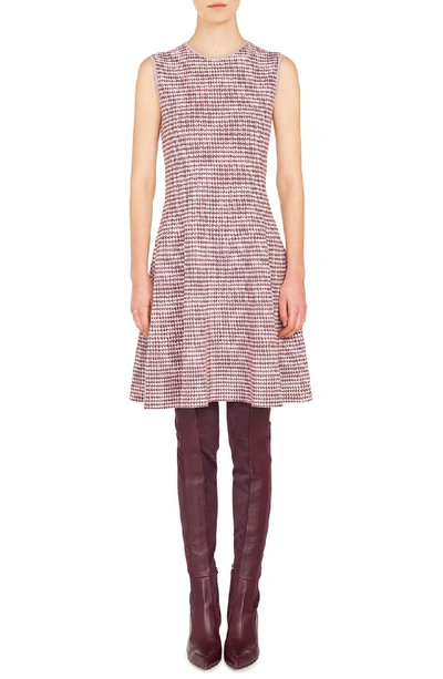 Akris Punto Round-neck Sleeveless Fit-and-flare Houndstooth Knit Dress In Brush Rose