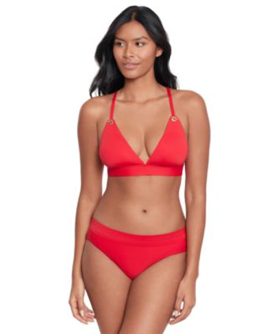 Lauren Ralph Lauren Womens Toggle V Neck Bikini Top Classic Band Hipster Bikini Bottoms In Red