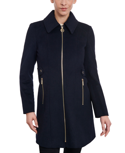 Michael Kors Michael  Women's Petite Club-collar Zip-front Coat In Midnight