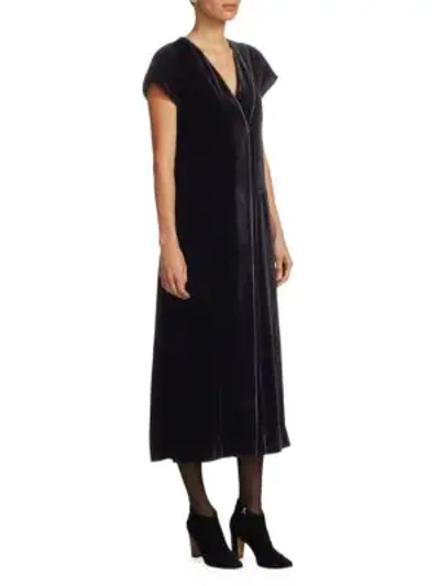Akris Punto V-neck Velvet Midi Dress In Black