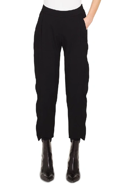 Akris Punto Straight-leg Cropped Tricotine Wool Pants W/ Ruffled Tuxedo Detail In Black