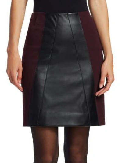 Akris Punto Short Napa Leather/jersey A-line Skirt In Black Cherry