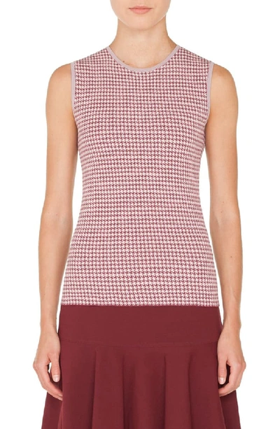 Akris Punto Crewneck Sleeveless Houndstooth Knit Top In Blush Rose