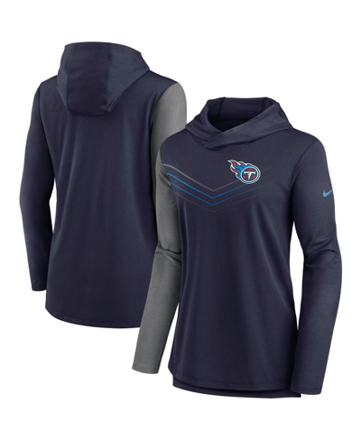 Nike Women's  Navy And Heathered Charcoal Tennessee Titans Chevron Hoodie Performance Long Sleeve T-s In Navy,heathered Charcoal