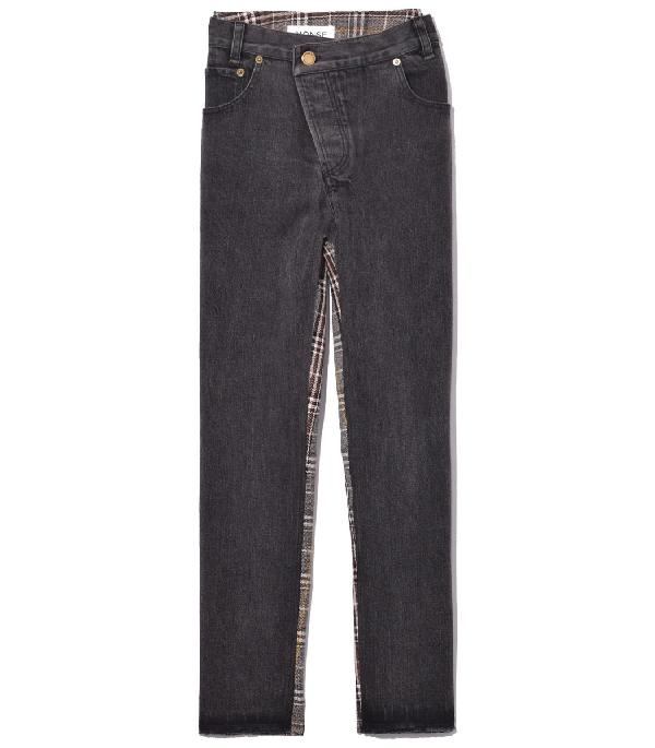half black half plaid jeans