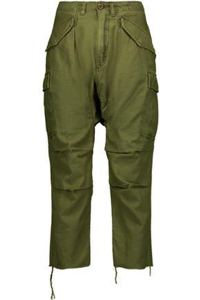 R13 Woman Cropped Cotton-canvas Straight-leg Pants Army Green