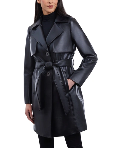 Michael Kors Michael  Women's Belted Faux-leather Trench Coat In Black