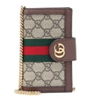 Gucci Leather And Chain-trimmed Printed Coated-canvas Iphone 7 And 8 Case In Beige Ebony/ Acero/ Vert Red