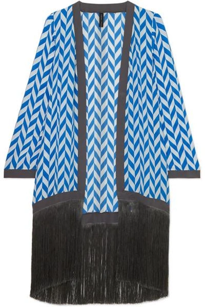 Emma Pake Liliana Fringed Printed Silk Crepe De Chine Robe In Bright Blue