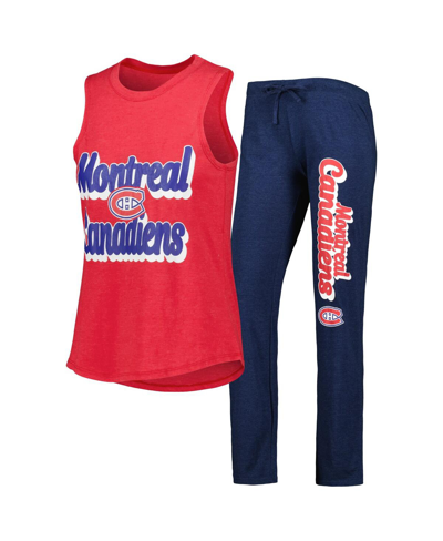 Concepts Sport Women's  Heather Red, Heather Navy Montreal Canadiens Meter Muscle Tank Top And Pants In Heather Red,heather Navy