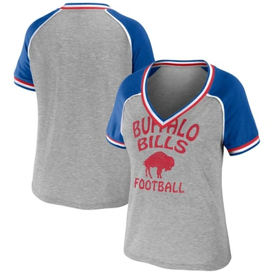 Wear By Erin Andrews Women's  Heather Gray Buffalo Bills Plus Size Throwback Raglan V-neck T-shirt