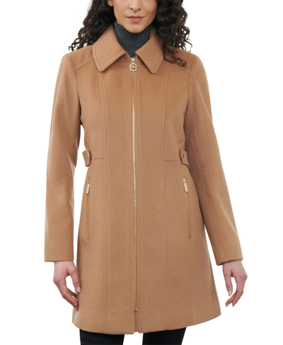 Michael Kors Michael  Women's Plus Size Club-collar Zip-front Coat In Dark Camel