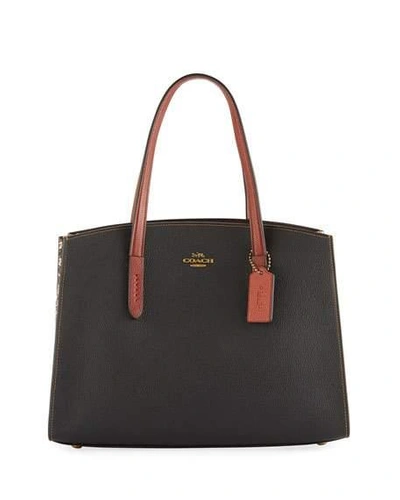 Coach Charlie Colorblock Exotic Carryall Tote Bag In Black
