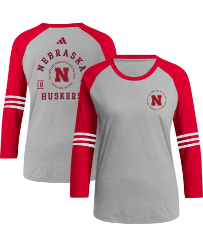 Adidas Originals Women's Adidas Gray Nebraska Huskers Baseball Raglan 3/4-sleeve T-shirt