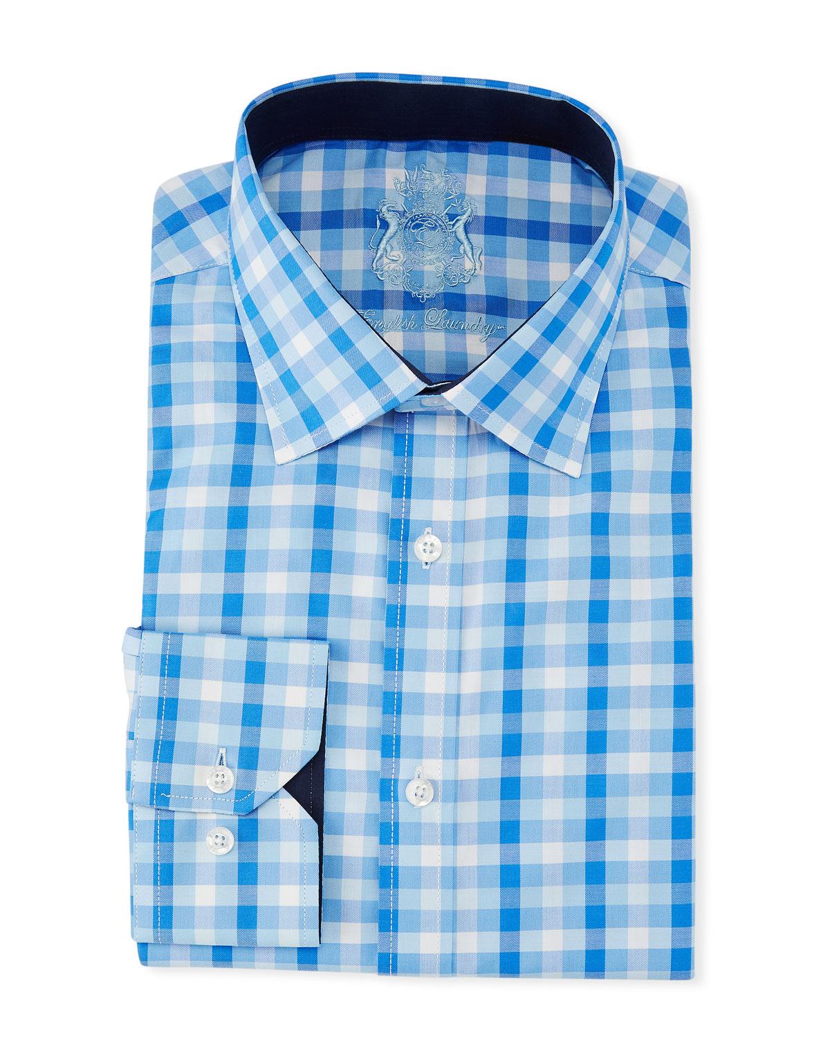 English Laundry Classic Fit Gingham  Dress  Shirt  Blue In 