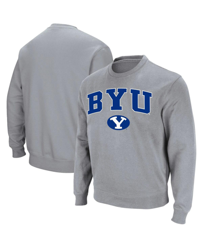 Colosseum Men's  Heathered Gray Byu Cougars Team Arch & Logo Tackle Twill Pullover Sweatshirt