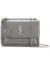 Saint Laurent 'medium Monogram Sunset' Croc Embossed Leather Shoulder Bag In Grey