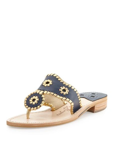 Jack Rogers Whipstitched Flip Flop In Navy/ Gold