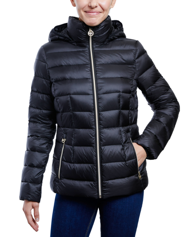 Michael Kors Michael  Women's Hooded Packable Down Shine Puffer Coat, Created For Macy's In Black
