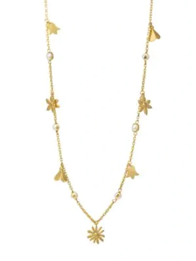 Tory Burch Bellflower Rosary Necklace In Yellow Gold