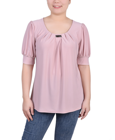 Ny Collection Women's Short Sleeve Balloon Sleeve Top In Mellow Rose