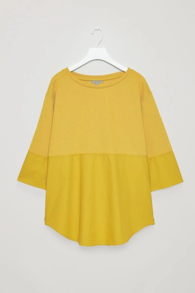 Cos Sweatshirt With Shirt Hem - Yellow