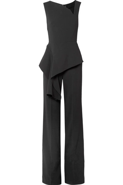 Roland Mouret Kenne Asymmetric Peplum Crepe Jumpsuit In Black