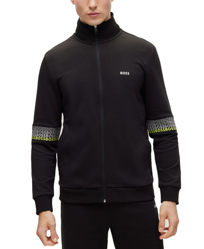 Hugo Boss Boss By  Men's Multi-colored Logo Zip-up Sweatshirt In Black